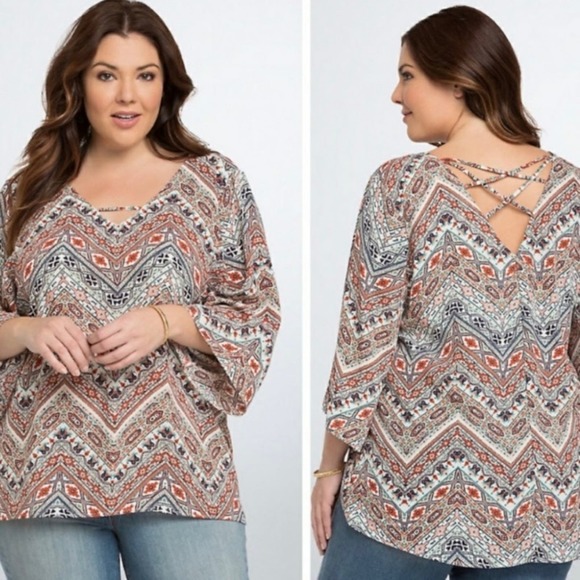 Torrid Multicolor Geometric Blouse - Picture 1 of 12